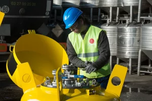 technician working on the small portable tank valves - eurotainer