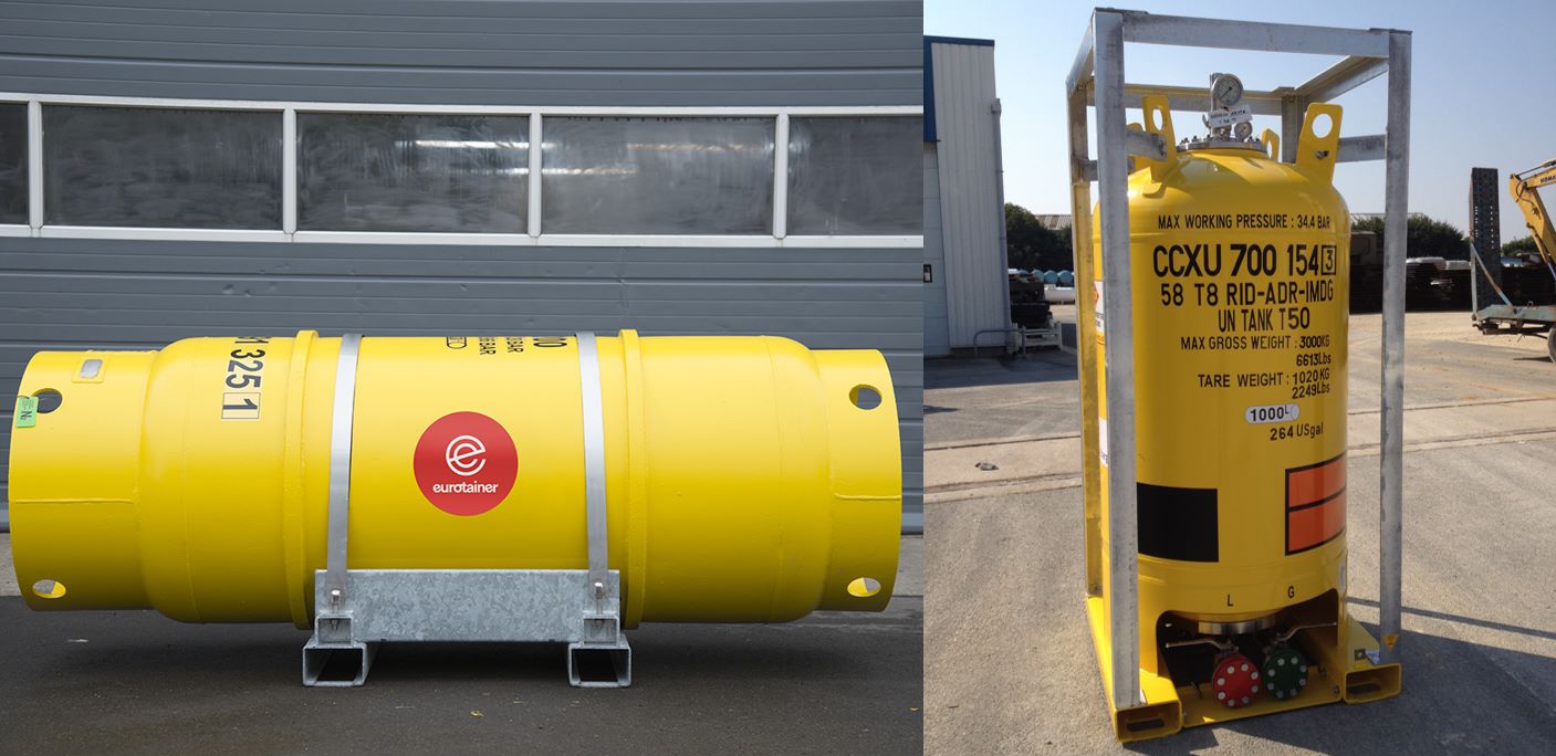 Gas cylinders T22 & T50 with valves on depot - eurotainer