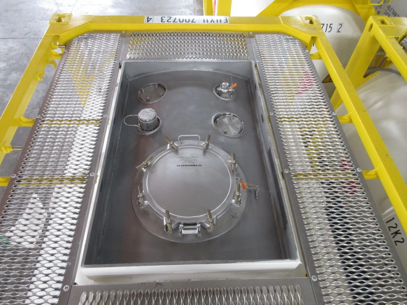 Ten foot tank container liquid manhole view on workshop - eurotainer